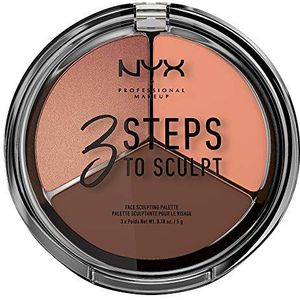 NYX Professional Makeup 3 stappen naar sculpt gezichtspalet voor het definiëren, contouren en highlighten, 3 nuances, 15 g, Deep 04