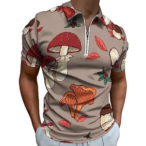 Poloshirt met paddenstoelen en kersen voor heren, casual T-shirts met ritssluiting en kraag, golftops, slim fit