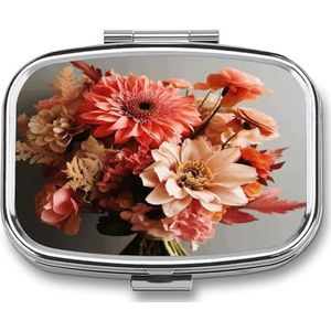 Boeket van Bloemen Pillendoos Pil Organizer Pil Case 2 Compartiment Geneeskunde Pil Organizer Kleine Pil Case Pil Container Pillenhouder Leuke Pillendoos Mini Pillendoosje