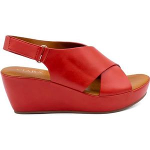 CIARA LONDON Dames Slip On Mid Heel Wedge Casual Zomer Sandalen, Haak & Lus, Slingback, Open Teen, Rood, 42 EU