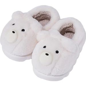 JadeRich Little Kids Fuzzy Pluche Beer Slippers Gesloten Terug Winter Huis Schoenen Gewatteerde Beer Schoenen Voor Unisex Kind, Wit, 11 UK Child