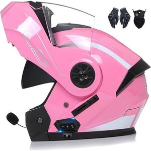 Flip-Up Motorhelm Bluetooth Modulaire Bluetooth Full Face Helm met Dubbel Vizier DOT/ECE Gecertificeerde Motorhelm Crashhelm voor Volwassenen Vrouwen Mannen H,S=55-56cm