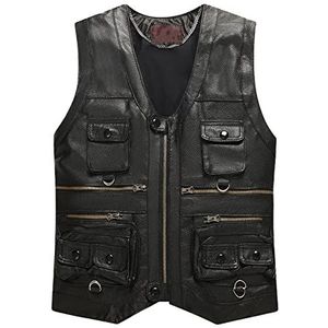 Mens Leather Waistcoat Motorcycle Vest Vintage Biker Jacket Sleeveless Outwear Fashion Gilet with Multi Pockets