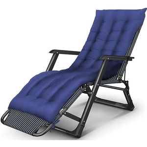 GEIRONV Brede armleuning verstelbare recliner, met afneembare katoenen pad lounge stoelen opvouwbare tuin strandstoel ondersteuning 400 Pond Fauteuils (Color : Blue)
