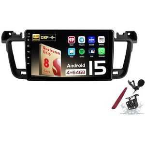 Android 15 Autoradio Sat Navi voor P-eugeot 508(2011-2018) 9 Inch Touchscreen Multimedia Speler met Draadloze Carplay GPS Navigatie FM RDS Bluetooth 5G-WiFi SWC DSP,M150s