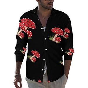 Magic Mushrooms Heren Revers Shirt Lange Mouw Button Down Print Blouse Zomer Pocket Tees Tops 6XL