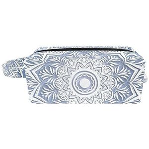 Papier gesneden witte Mandala cosmetische zakje tas met handvat, Vierkante toilettas reistas, Kleine rits potlood case voor dames heren meisjes kinderen, Accessoires Organizer, Multi kleuren 01, 8.2x3.1x3.5 in/21x8x9 cm,