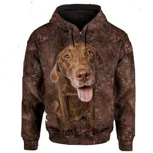 JJCat Heren/Vrouwen met Capuchon Lange Mouw 3D-Print Hondenserie Dobermann Rits Vest Sweatshirts, bruin 6, M