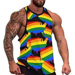 Gay Pride LGBT Vlag Kaart van Amerika Regenboog Mannen Tank Top Mouwloos T-shirt Trui Gym Shirts Workout Zomer Tee