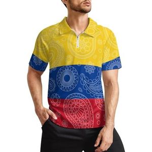 Colombiaanse Paisley Vlag Heren Golf Polo Shirts Klassieke Fit Korte Mouw T-Shirt Gedrukt Casual Sportkleding Top XL