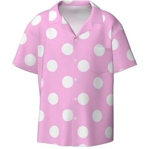 TyEdee Roze Polka Dots Print Heren Korte Mouw Jurk Shirts Met Zak Casual Button Down Shirts Business Shirt, Zwart, S