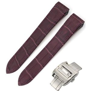 LQXHZ 20mm 23mm Hoge Kwaliteit Italiaanse Koeienhuid Horlogeband Zwart Bruin Textuur Lederen Horlogeband Geschikt Compatibel Met Cartier Santos Horloge (Color : Purple, Size : 20MM_NO CLASP)