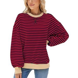 YOMACY Dames oversized gestreept sweatshirt dames truien ronde hals lange mouwen sweatshirts dames oversized gestreepte lange mouw trui, J, 3XL