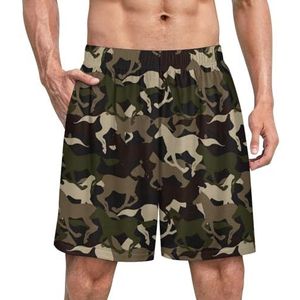 Mooie camouflage paard grappige pyjama shorts voor mannen pyjama broek heren nachtkleding met zakken zacht