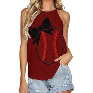 Softball Bow dames tank top zomer mouwloze T-shirts halter casual vest blouse print T-shirt M