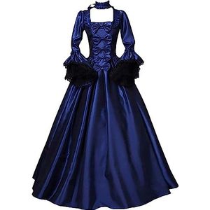 Vintage lange dames prinses stijl promotie festiviteiten en rollenspellen mode plus size lange elegante vintage jurken (B-blauw, XXL)