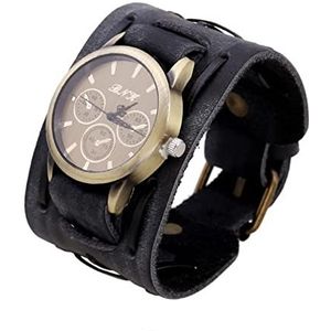Punk Retro Armband Horloge Leer Gothic Mode Manchet Sieraden Brede Lederen Mode Manchet Polshorloge (Color : A)