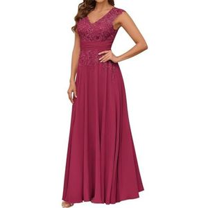 Vrouwen Dubbele V-hals Moeder Van De Bruid Bruidegom Jurken Chiffon Kant Applicaties Formele Avond Grootmoeder Jassen ZM206, Woestijnroos, 32