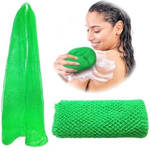 Adeton Sapo Afrikaanse netspons, exfoliërende bodyscrubber, bodyexfoliator, lange netspons, 17 kleuren, douchebadaccessoires, rugvoet hoofdhuid scrubben, platte dode huidverwijderaar bodywash (groen)