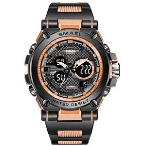 Heren sporthorloges, 50mwaterdichte kwartsbeweging digitale polshorloges, multifunctionele, datum/week/stopwatch/timer/led-achtergrondverlichting 12/24 uur Dual Time,Rose gold