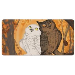 Zwart-witte uilen in de herfst mode bureau muismat antislip gaming muismat accessoires decor 30x60cm