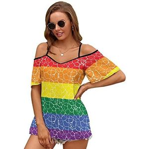 Gay Pride vlag vrouwen blouse koude schouder korte mouw jurk tops t-shirts casual t-shirt S