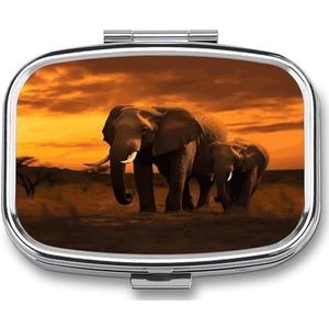 Zonsondergang Ouder-Kind Olifant Pillendoos Pil Organizer Pil Case 2 Compartiment Geneeskunde Pil Organizer Kleine Pil Case Pil Container Pillenhouder Leuke Pillendoos Mini Pillendoosje