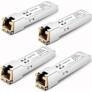 QSFPTEK 4Pack 1000BASE-T RJ45 koper SFP Transceiver, Gigabit SFP naar RJ45 1G SFP-T Module voor Cisco GLC-T/SFP-GE-T, Ubiquiti UF-RJ45-1G, Meraki MA-SFP-1GB-TX, D-Link, Supermicro, Netgear, tot 100m