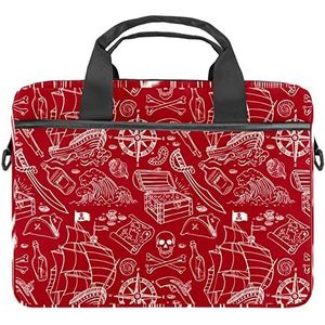 Piraat Patroon Rode Laptop Schouder Messenger Bag Crossbody Aktetas Messenger Sleeve voor 13 13.3 14.5 Inch Laptop Tablet Beschermen Tote Bag Case, Meerkleurig, 11x14.5x1.2in /28x36.8x3 cm