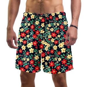 PAFEFO Rood Wit Bloemen Daisy Board Shorts voor heren, sneldrogend strand zwemmen sportpakken met zakken, Rood Wit Bloemen Daisy, M