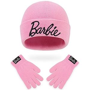 Barbie Meisjesmuts en handschoenen set, originele accessoires, meisjescadeaus voor de winter, roze, One Size