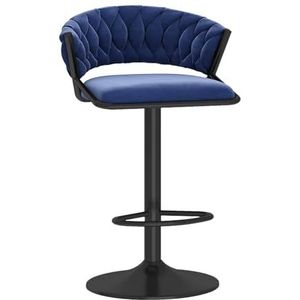 DangLeKJ Barkruk 1 stuk, fluweel geweven 360° draaibare barkrukken met zwarte basis, moderne keuken accentstoel met rugleuning en voetsteun, verstelbare hoogte 45-60 cm, blauw