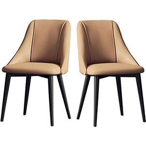 GEIRONV Moderne lederen eetkamerstoel set van 2, for balie lounge woonkamer receptie stoel met ergonomische rugleuning en metalen poten Eetstoelen (Color : Camel, Size : 85 * 42 * 44cm)