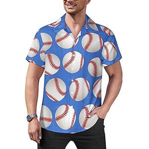 Baseballs casual shirts met knopen voor heren, korte mouwen, Cubaanse kraag, T-shirts, tops, Hawaiiaans T-shirt, M