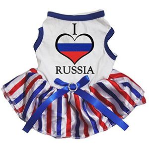 Petitebelle Ik hou van Rusland Wit Shirt RWB Strepen Tutu Puppy Hond Jurk, X-Large, Kleur: wit