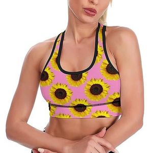 Zonnebloemen op Roze Ademend Sport Bras Voor Vrouwen Draadloze Workout Yoga Vest Ondergoed Racerback Crop Tank Top 2XL