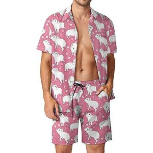 Roze Mini Varkens Hawaiiaanse Sets voor Mannen Button Down Korte Mouw Trainingspak Strand Outfits 2XL