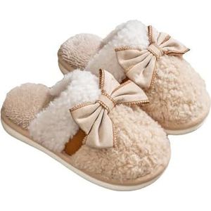 APVPOPOKGM Vrouwen Leuke Boog Slippers Gezellige Huis Schoenen Indoor Momory Foam Winter Fuzzy Warm Pluche Voering Slippers, Kaki, 40 EU