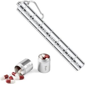 Pill dispenser Pill Holder, Portable Pill Box Keychain, Travel Pill Tube,Waterproof Aluminum Alloy 7 Days Medicine Organizer (Size : Silver)