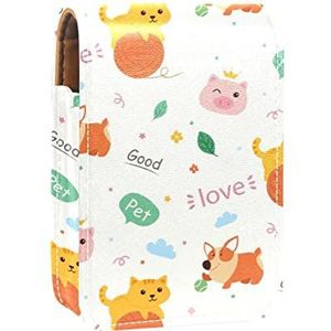Kleurrijke Dieren Patroon Lipgloss Houder Lipstick Case Draagbare Mini Lipstick Opbergdoos Reizen Lipstick Organizer Case met Spiegel voor Vrouwen, Meerkleurig, 9.5x2x7 cm/3.7x0.8x2.7 in