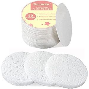 50-count gecomprimeerde gezichtssponzen voor dagelijkse reiniging en zachte exfoliërende, 100% natuurlijke cellulose spons, perfect voor het verwijderen van dode huid, vuil en make-up