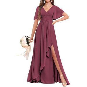 Chiffon bruidsmeisjesjurken voor dames, voor bruiloft, ruches avondgalajurken, cocktailjurken, grote maten, Woestijnroos, 32