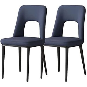 GEIRONV Keuken eetkamerstoelen set van 2, faux mat lederen accent stoelen gestoffeerde koolstofstalen poten vrijetijdsbesteding zij stoelen Eetstoelen (Color : Blue)
