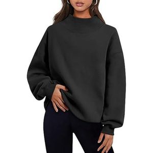 LJCM Dames fleece sweatshirt, casual damessweatshirt met halfhoge kraag voor dagelijks gebruik voor vrouwen, zwart, S