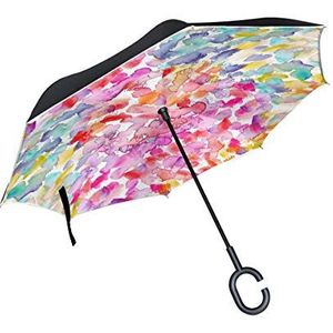 RXYY Winddicht Dubbellaags Vouwen Omgekeerde Paraplu Aquarel Bloemen Dots Tie Dye Waterdichte Reverse Paraplu voor Regenbescherming Auto Reizen Outdoor Mannen Vrouwen