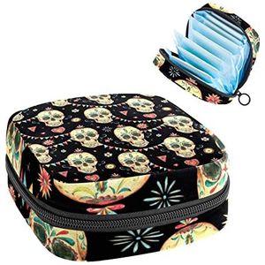 Boho Dead Skull Head,Periode Pouch Draagbaar,Tampon Opbergtas,Tampon Houder voor Portemonnee Vrouwelijke Product Organizer, Meerkleurig, 4.7x6.6x6.6 in/12x17x17 cm