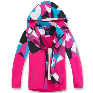 LAUSONS Gevoerde regenjas voor jongens, camouflage, waterdichte jas, lichte overgangsjas met afneembare capuchon, Telemagenta, 128-134