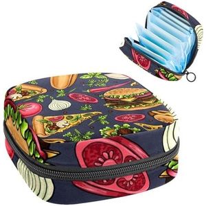 Opbergtas voor maandverband, menstruatiecup zakje, menstruatiezakorganizer voor vrouwelijke pads tampons, hamburger hotdog pizza