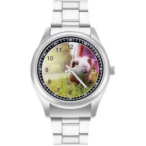 Mooie Bruine En Witte Cavia Mannen Roestvrij Stalen Horloges Quartz Horloge Gemakkelijk te Lezen Custom Gift voor Papa Vriend