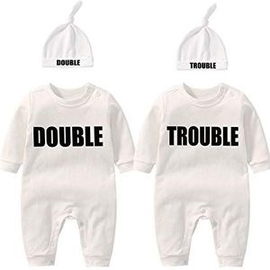 Culbutomind Body voor baby‘s, schattige outfit met hoed, pyjama voor jongens, meisjes, tweelingen, wit, 0-3 Maanden